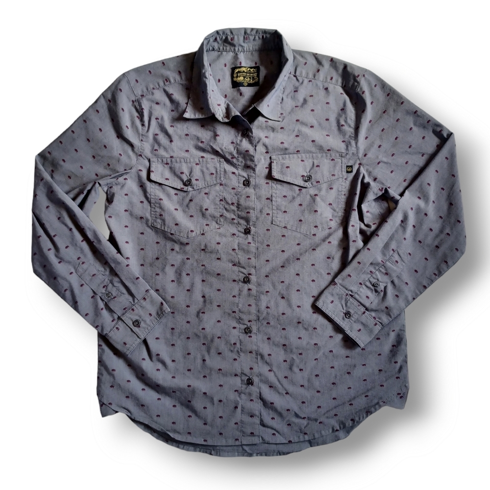EUC United by Blue Bison Print Button Down Sport Shirt Long Sleeve Gray Size M